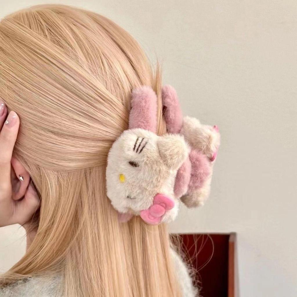 Cute Hello Kitty Cat Plush Double-Sided Shark Claw Hair Clip