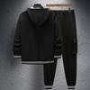 Men's Snap-Button Hooded Baseball Jacket Casual Sports Cardigan Long-Sleeved Workwear Pants Set