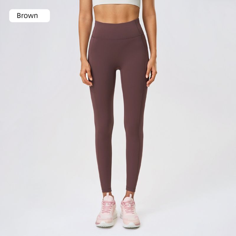 

Lu Same Style No T Line Exercise Workout Pants Women s High Waist Hip Lifting and Belly Contracting Side Pocket Elastic Tight Yoga Ninth Pants Brown soil color M