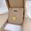 Round Beads Six-Valve Flower Minimalist Furnace Real Gold Necklace Female Collarbone Chain Accessories