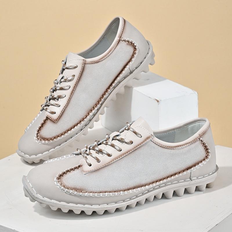 Handmade Leather Men Shoes Casual Lace Up Sneakers Breathable Leather Anti-slip Wearable Shoes Flats Fashion Running Moccasins
