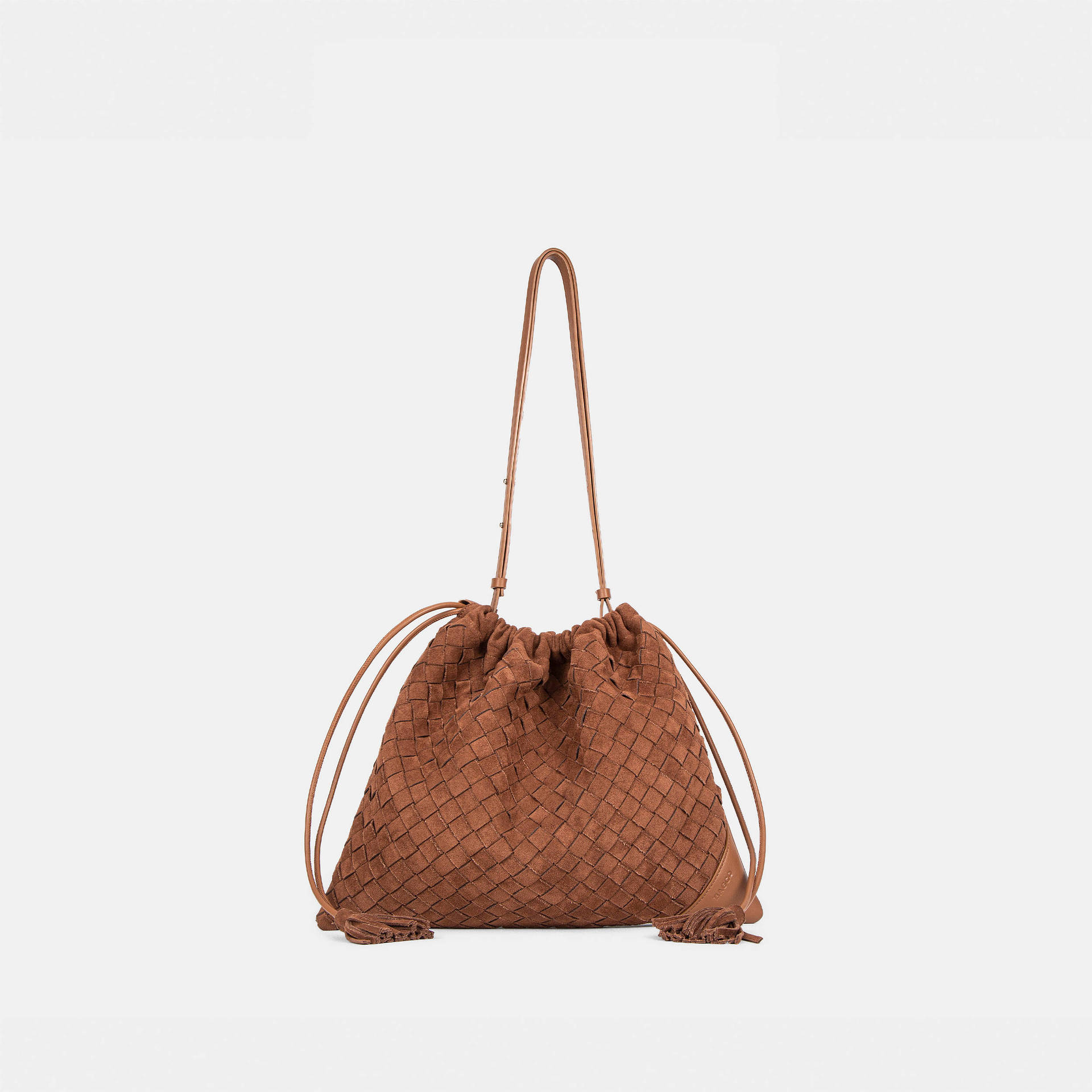 Woven Garbage Bag High Mercerized Frosted Cowhide Handwoven Shoulder/Crossbody Bag 36*2*30cm золотисто-коричневый