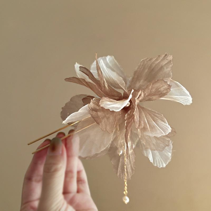 Flower Pearl Fringed Hairpin Small Fresh and Fashionable Fairy Style Hairpin Temperament Versatile High-end Hair Accessories Woman