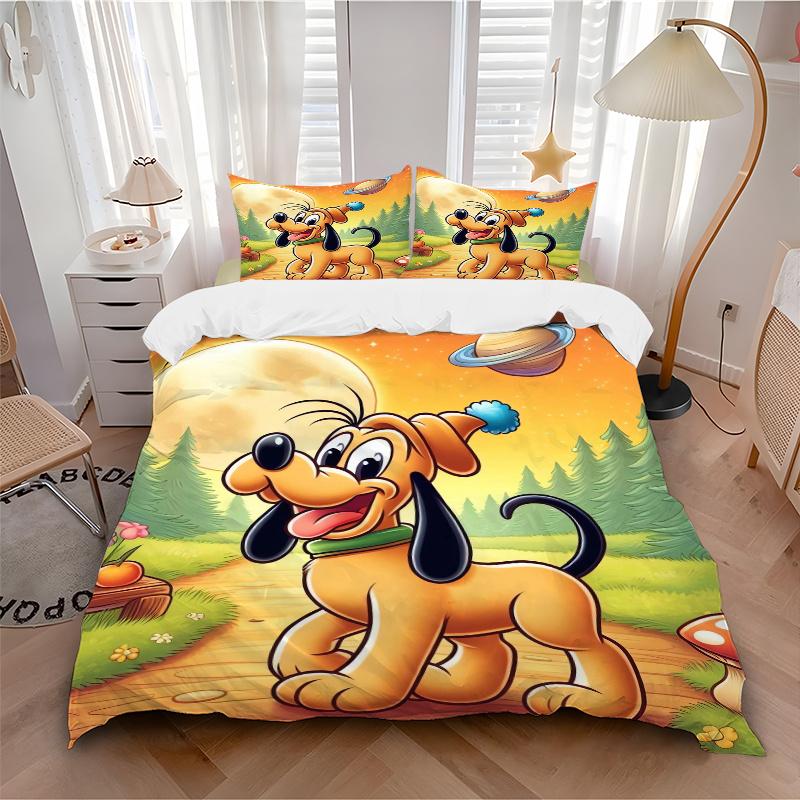 3pcs Cartoon Pluto Printed Duvet Cover Set (1 * Cover+2 * Pillowcase, Without Core), Suitable for Home Bedroom, Guest Room, Dormitory Decoration