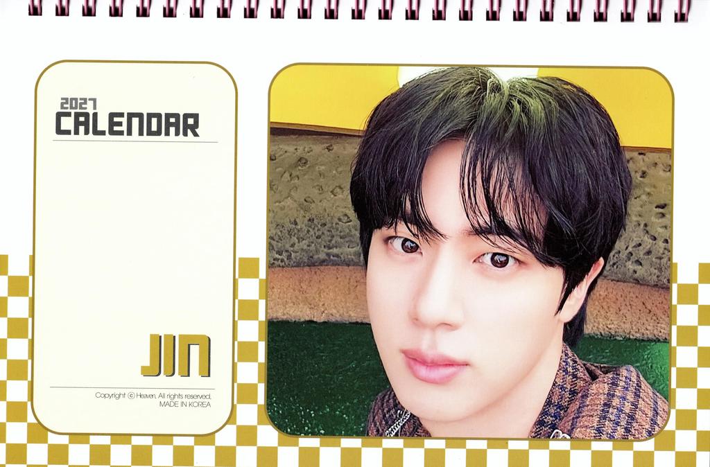 JIN Desk Calendar 2026–2027 with Sticker Set, Spiral Stand Type (Power Select, K-POP Idol Merchandise)