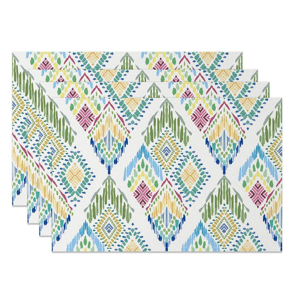 Bohemian Table Mats Artistic Ethnic Print Placemats Geometric Wave Abstract Patterns Waterproof 4pc Linen Dining Kitchen Decor