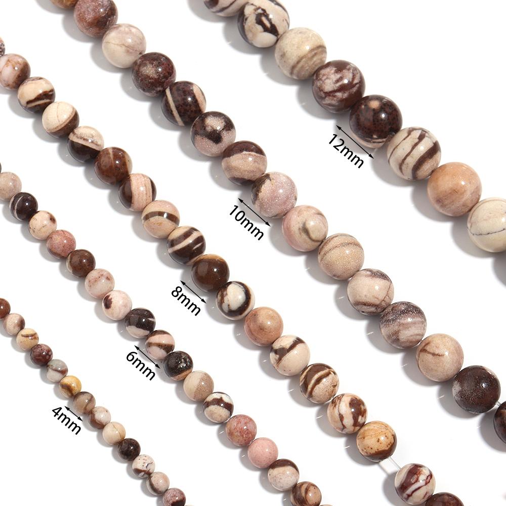 Natural Stone Beads 4 6 8 10 12mm Coffee Stripe Zebra Stone Round Loose Beads For Jewelry Making DIY Bracelets Necklace Supplies