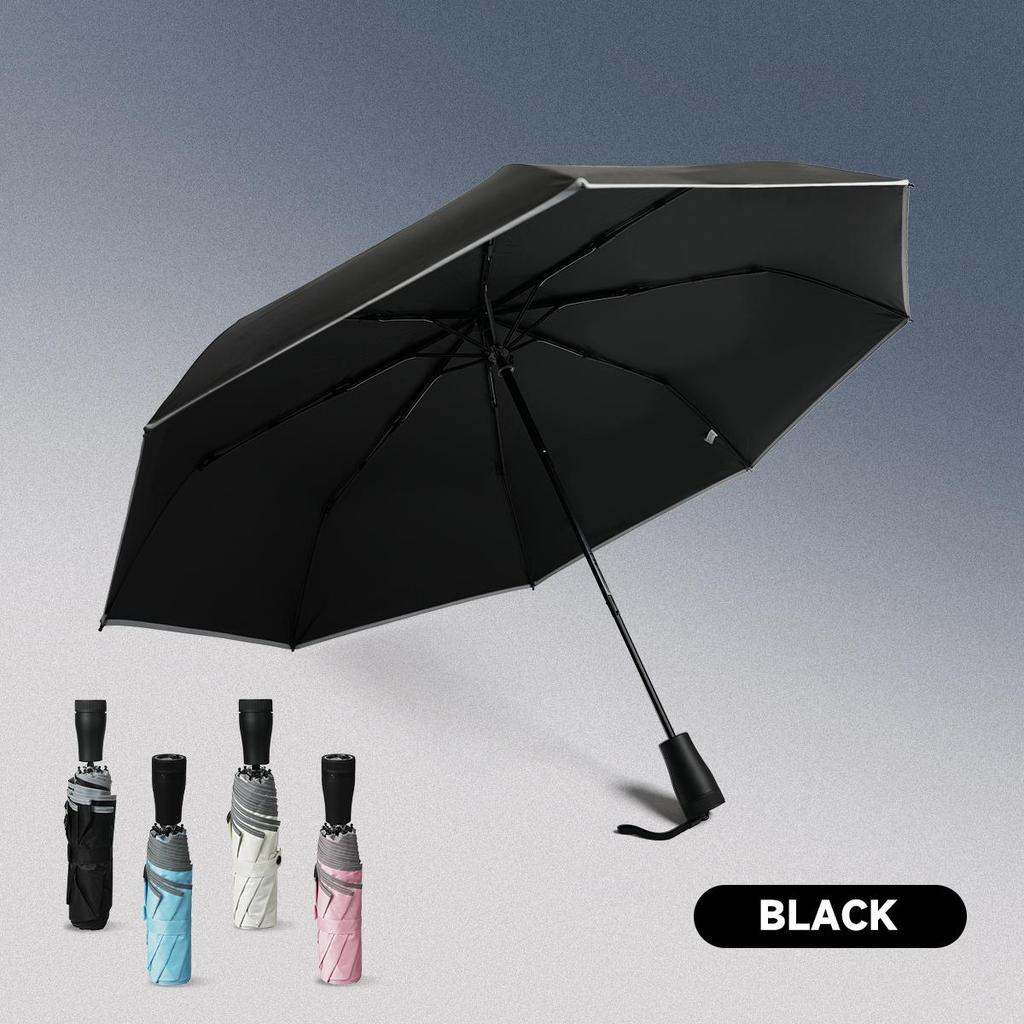 Guarda-sol à Prova de Vento e Chuva com Halo Refletor e Lâmpada Projetora LED à Noite, UPF50+, Guarda-chuva de Dobra Inversa, 8 Varetas Reforçadas.