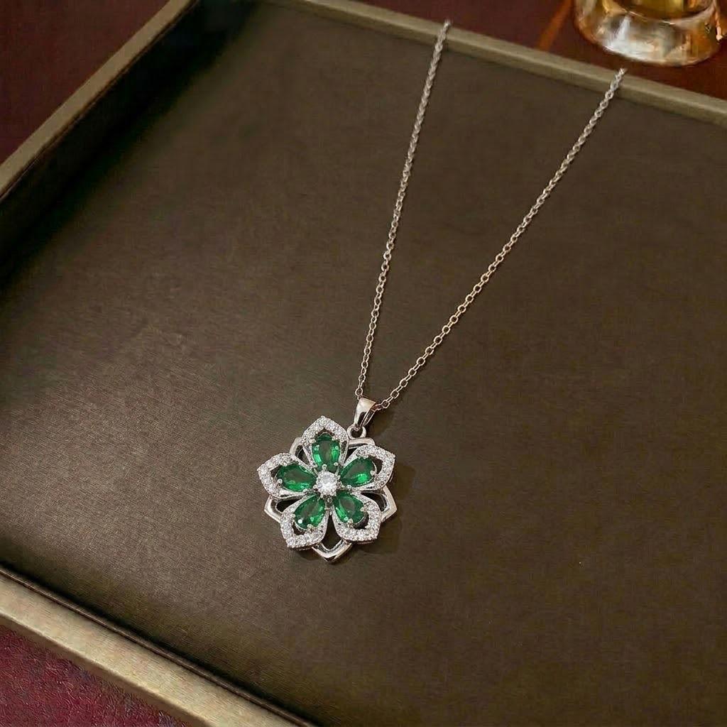 Bauhinia Zircon Flower Necklace for Women - European & American Style, 360° Rotatable Five-Petal Design