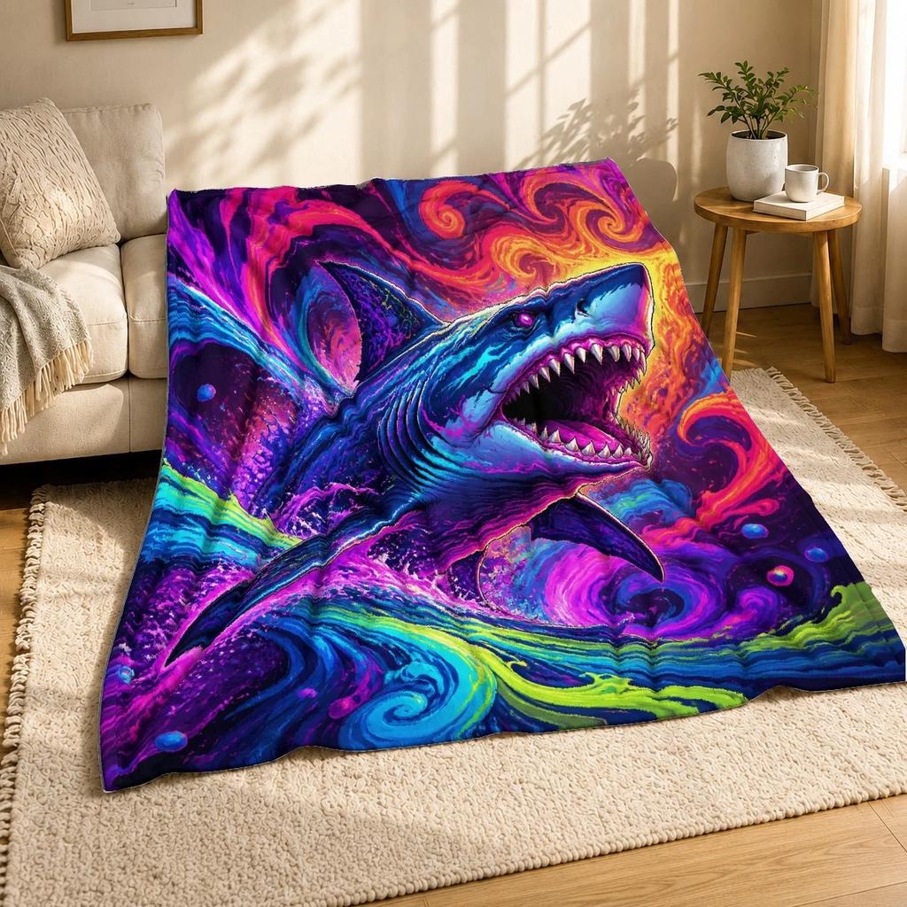 Psychedelic Shark Burst Coral Fleece Blanket
