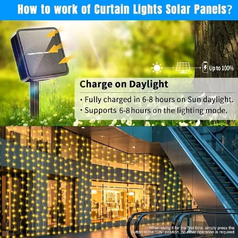 Solar LED Curtain Light Outdoor Garland Solar Fairy String Light Copper Wire Lamps for Garden Yard Christmas Wedding Party Holiday Decor