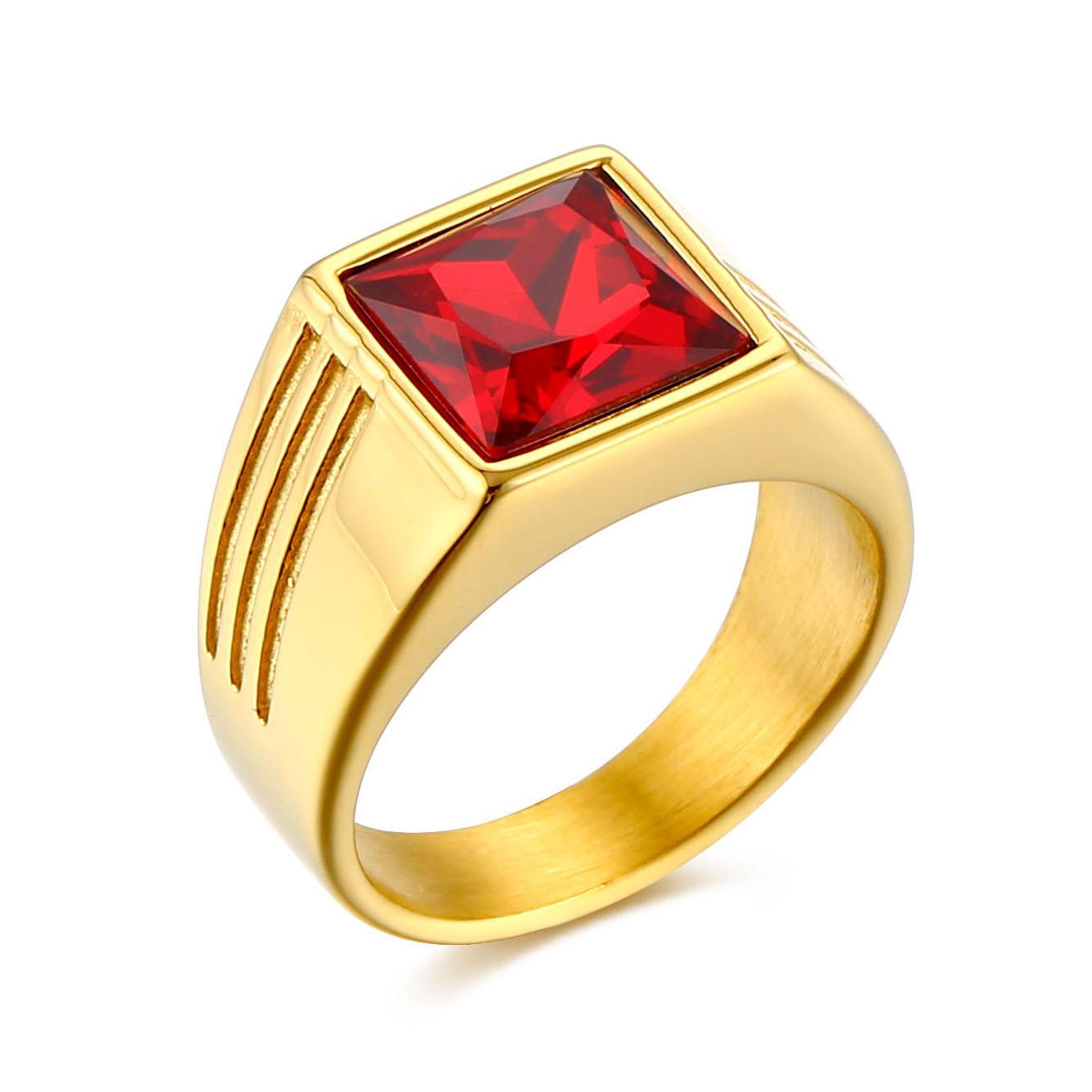 Модное трендовое кольцо с красным драгоценным камнем, титановая сталь, стильная эффектная бижутерия 7#