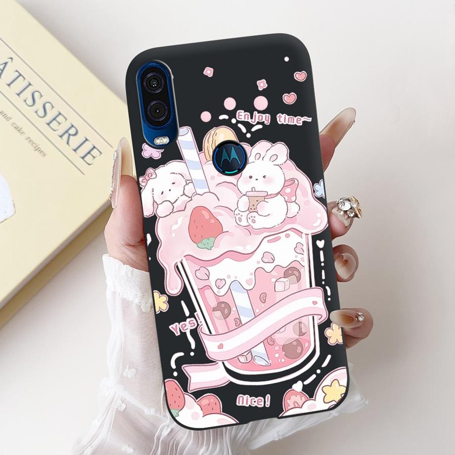 For Motorola One Vision One Macro Phone Case Motorola P50 Back Cover Soft Matte Silicone Slim Fundas Lovely Panda Rabbit Flower