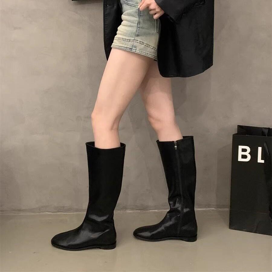 Retro Flat Boots Long Boots Women'S Shoes Autumn And Winter New Simple Versatile Knight Boots Long Boots Spring And Autumn Single Boots