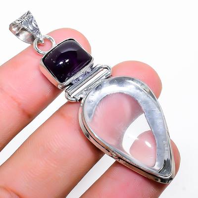 Topaze Blanche Fait Main Pierre Précieuse Argent Sterling 925 Bijou Pendentif 2.40" c7F76