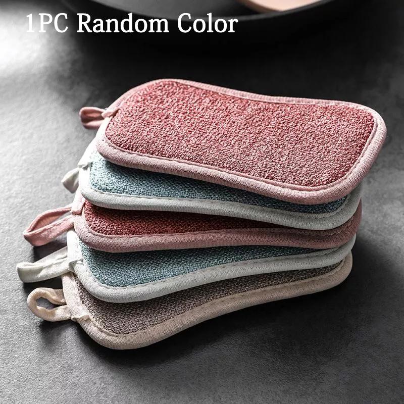 Dish Brush Double Sided Scouring Pad Reusable Microfiber Dish Cleaning Cloths Scrubbing Sponges Dishcloth Kitchen Cleaning Tools