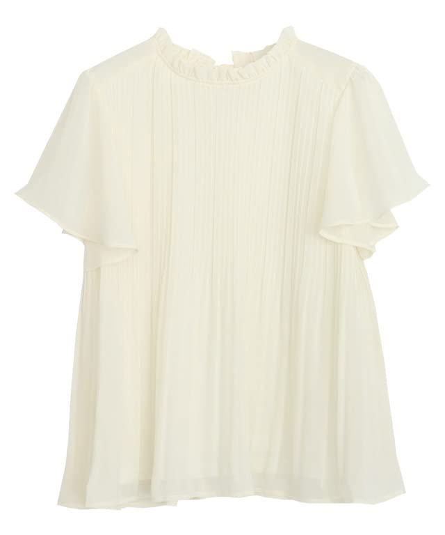 Piero Flare Sleeve Pleated Chiffon Size Ivory Women's Blouse, M,