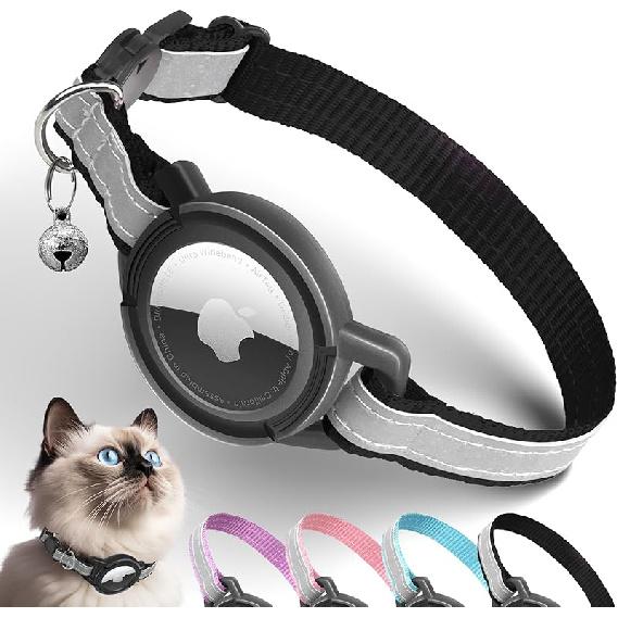 Airtag Cat Collar Breakaway, Odokele Reflective Cats Collars with Apple Air Tag Holder for Kitten, Cat GPS Tracker Adjustable Collars with Safety чёрный