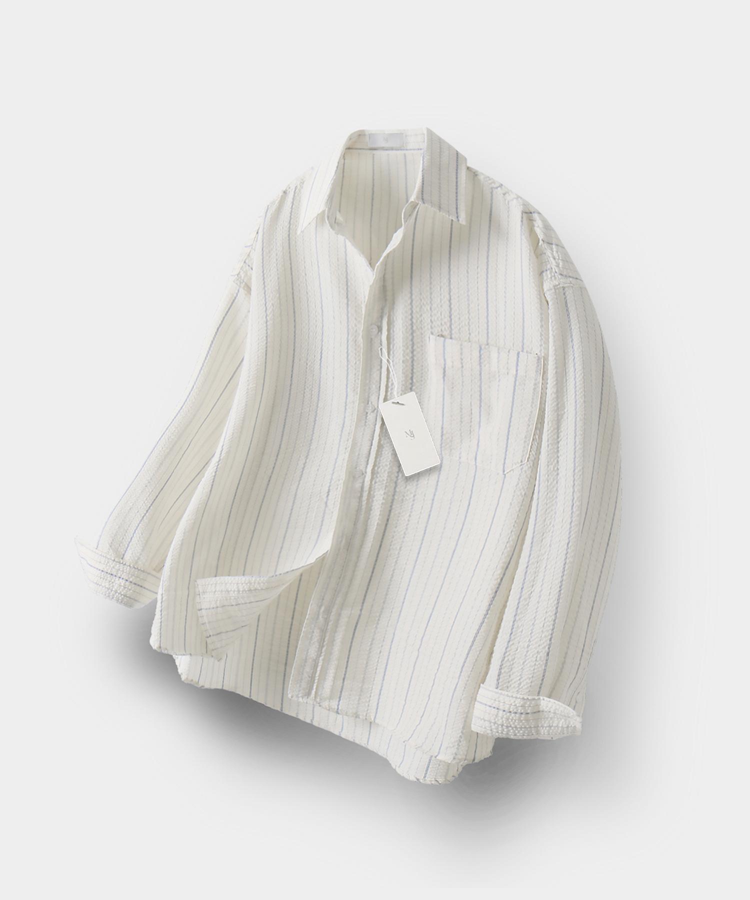 Mood Inside Wrinkle Stripe Shirt_Blue Free