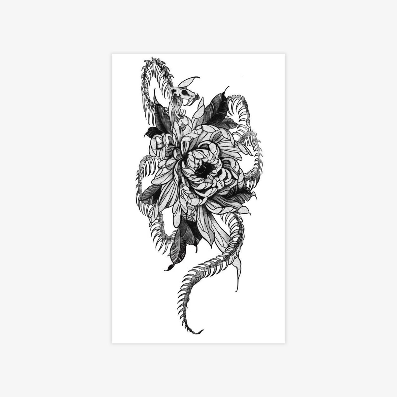 Flower Dragon Tattoo Sticker Waterproof And Long-Lasting High-End Sense Personality Niche Domineering Men S Tattoo Sticker 9*15