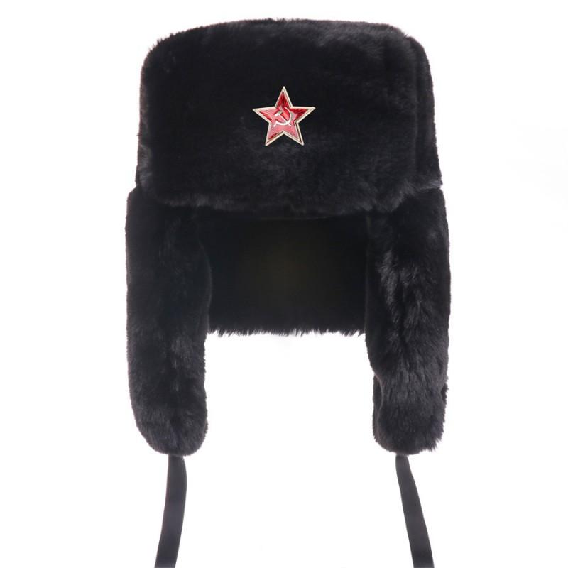 Winter Warm Fleece-Lined Soviet Style Military Hat With Embroidered Badge Men Women Outdoor Cold Weather Protection