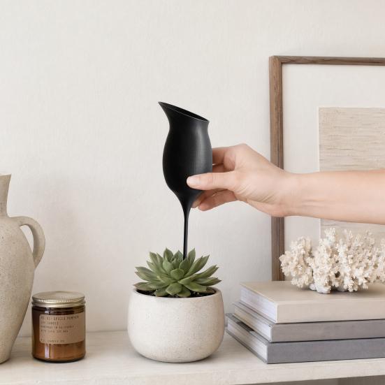 Wine Glass Self Watering Planter, 3D Printed Matte Black PLA Automatic Watering Dispenser, Universal Fit for Pots, Easy Plant Care for Travel Lazy