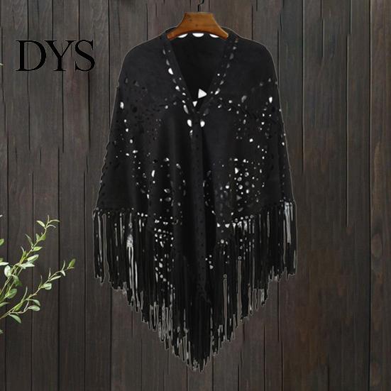 Classic Women Shawl Warm Fabric Solid Color Versatile Hollow Skin-friendly Tassels Hem Winter Scarf Comfortable Wrap Accessory