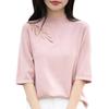 Damen Frühling und Sommer Neu Halboher Kragen Halbarm Kammgarn Strickpullover Spitze Spleißen Unterhemd Dünnes T-Shirt