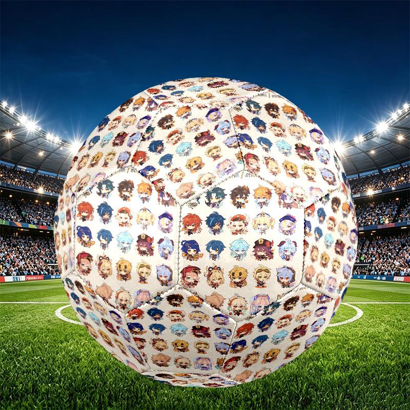 Genshin Impact Print Size 5 Soccer Ball, PU Wear Resistant Football for Match Training and Daily Practice, Birthday Gift for Soccer Fans
