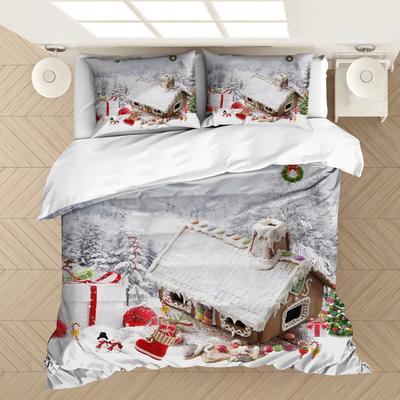 Christmas Duvet Cover Cartoon Printing Bedding Set Microfiber Cartoon Comforter Cover With Pillowcases Kids Gift
