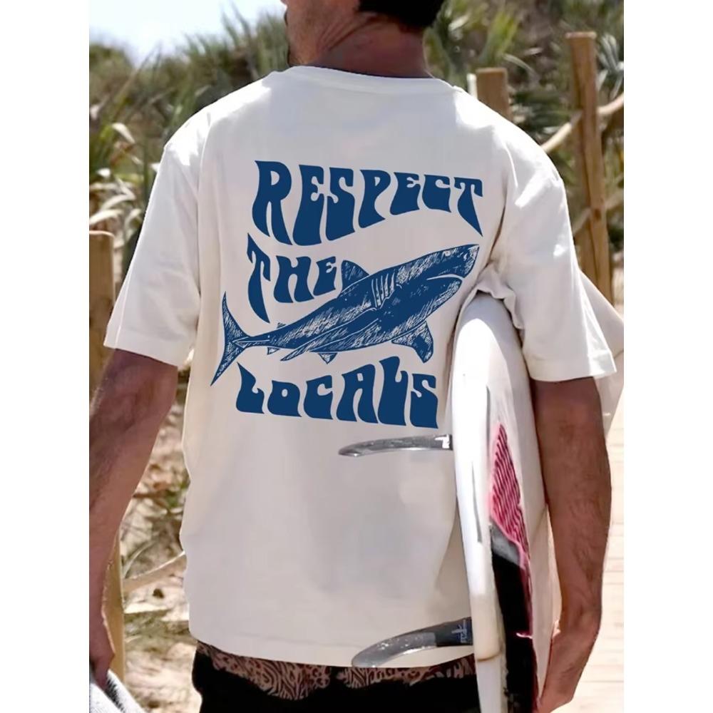 Respect The Locals Shark Surf Graphic Tee Unisex Unisex Retro Beach Surfer Cotton Short Sleeve Summer Daily Tops