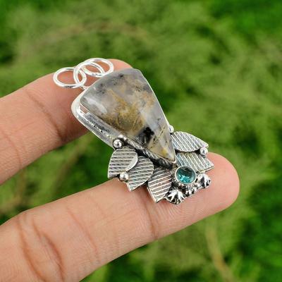 Töchtertag Angebot Plume Achat Edelstein Schweizer Blautopas Anhänger Sterlingsilber