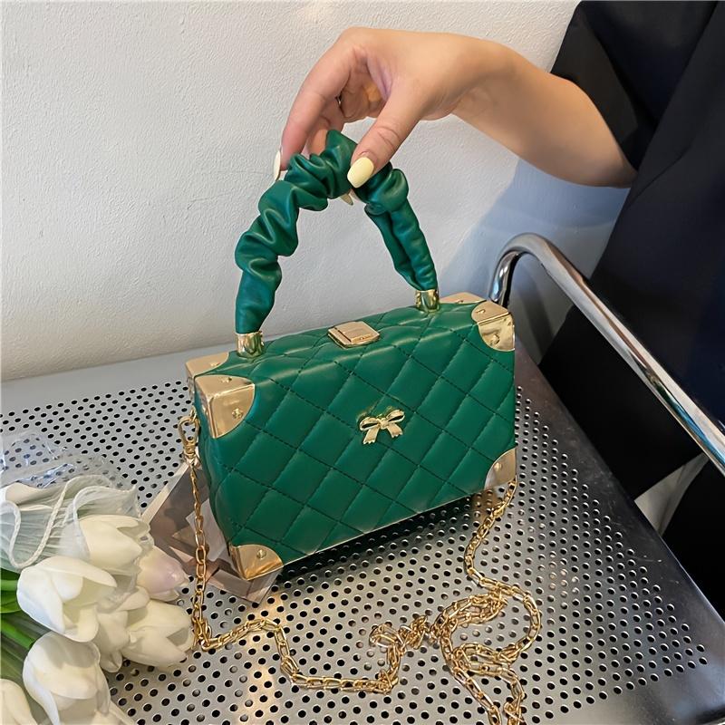 

Women s Ruched Handle & Chain Strap in Orange, Pink, White, Green, Ladies Handbags зелений