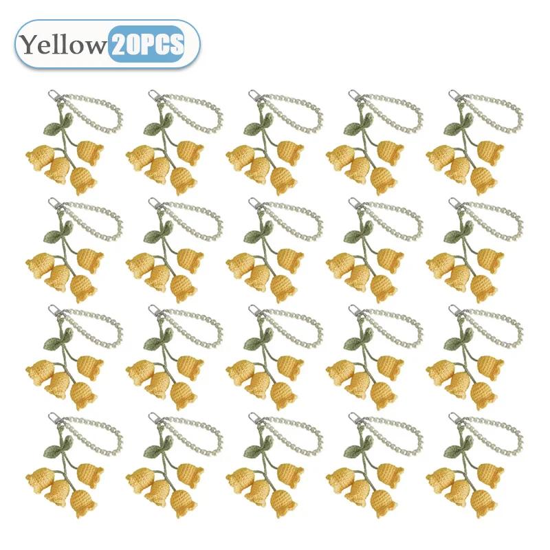 1-20PCS Creative Wool Crocheted Bolling Orchid Key Ring Ins Cute Girl Pearl Chain Key Chain Handmade Knitted Bag Pendant Gifts