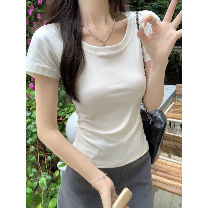

Slim Fit Pure Desire Summer 2025 Women s Short-Sleeved Straight Shoulder T-Shirt Large белый