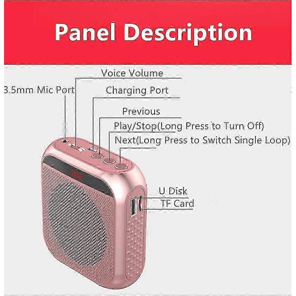 Amplificateur vocal portable avec microphone-casque filaire, haut-parleur rechargeable (noir)