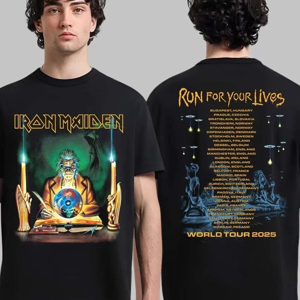 

Iron Maiden 2026 Run for Your Lives 50-річчя Унісекс футболка - Двосторонній графічний малюнок Едді та Дати туру Металева футболка для фанатів 4XL