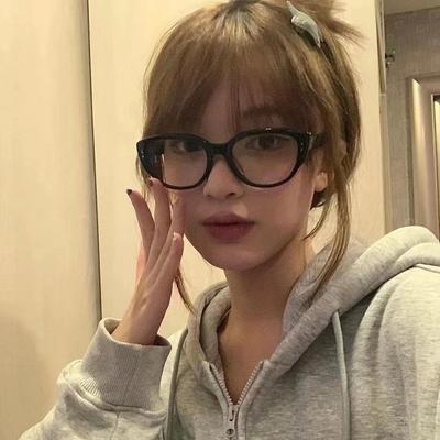 Retro Black Frame Thick Edge Plain Face Artifact, Eye Frame, Cat Eye, Square Face, Thin, Can Be Matched With Myopia Glasses For Women