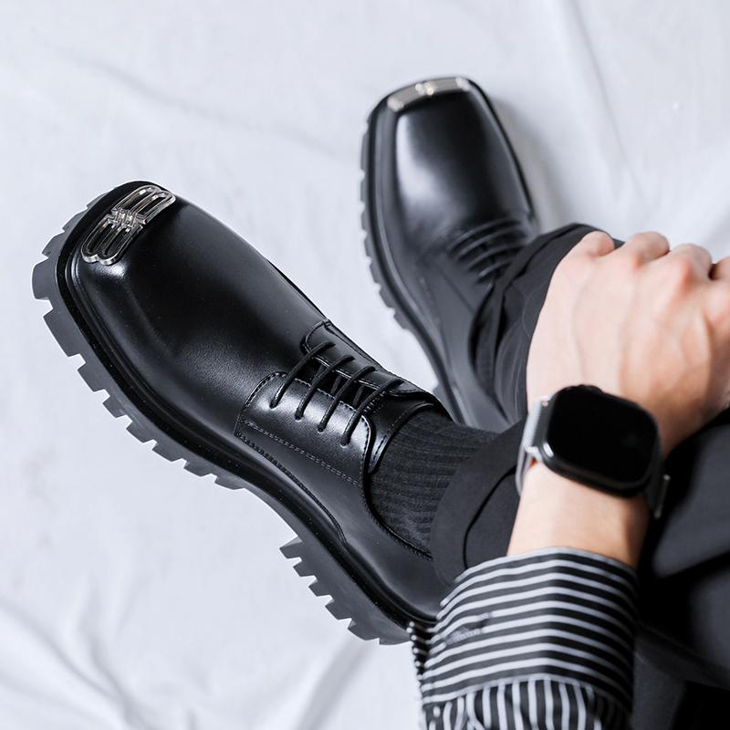 Fashion Trendy men's thick soled men's leather shoes Fashionable and personalized design style leisure business height increasing shoes