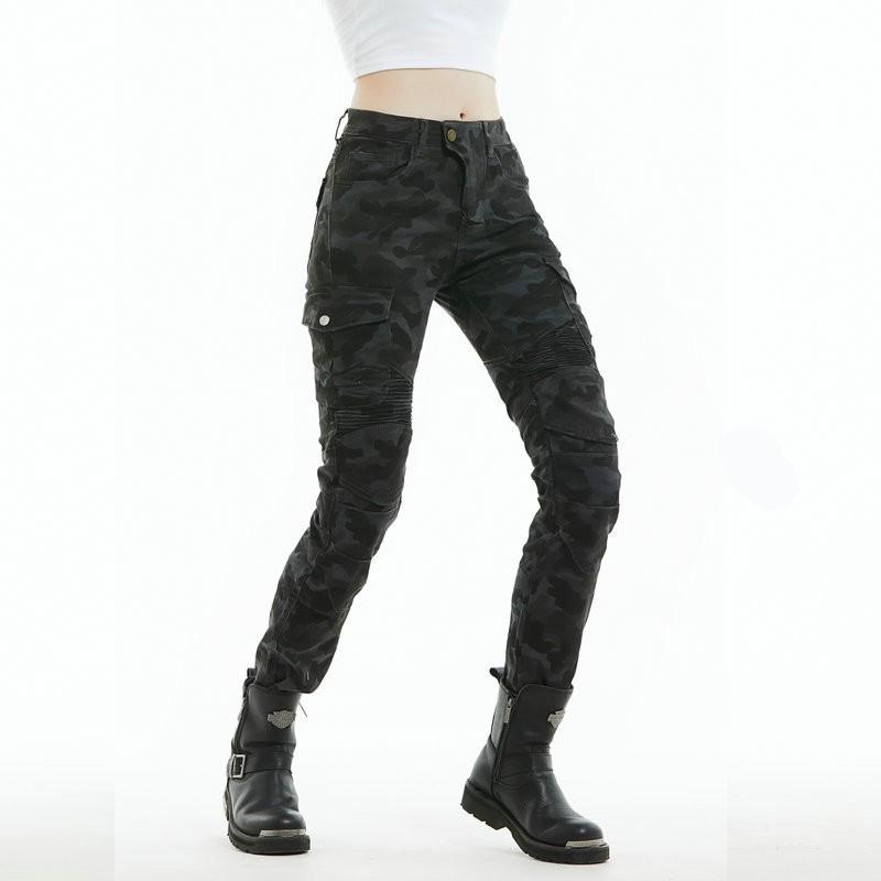 Womens Motorcycle Riding Pants Camo Print Stretch Cotton Protective Gear All