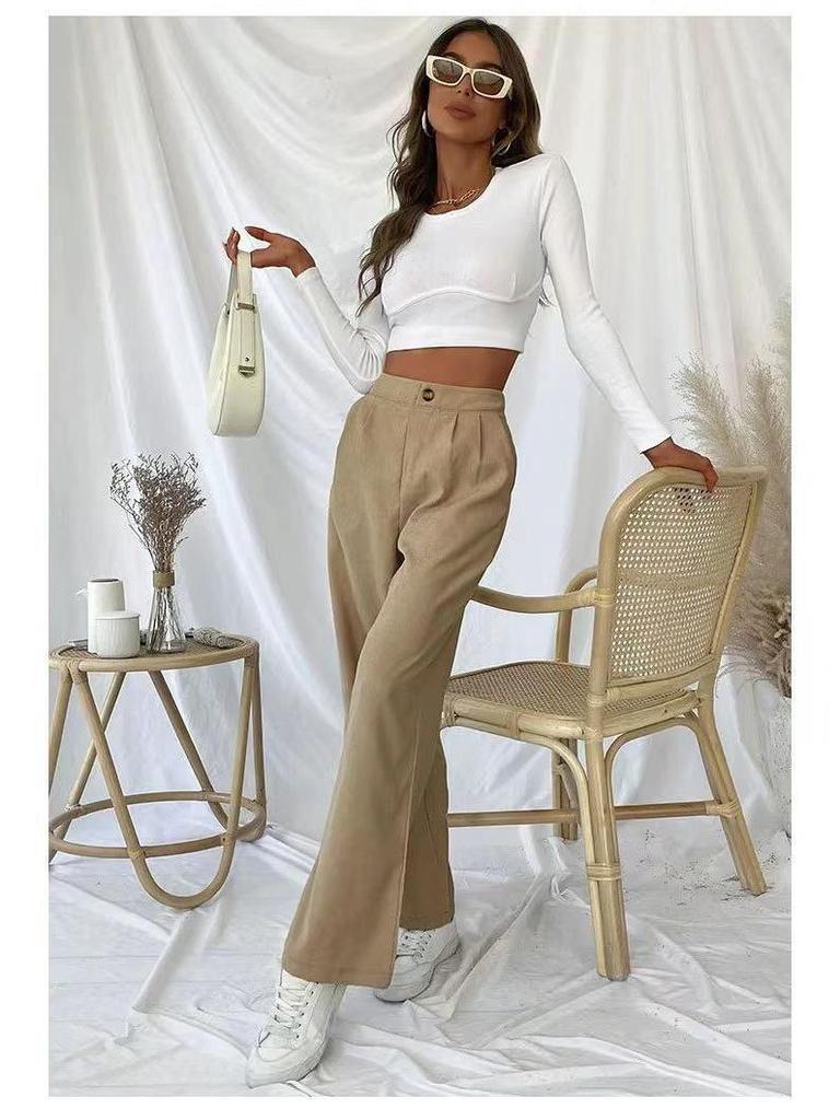 Women's Corduroy Wide-Leg Casual Pants - European and American Style