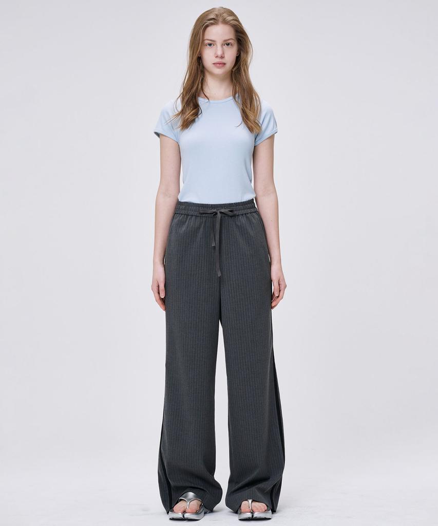 MALOUPE 2157 Cool Stripe Elastic Pants (Dark Gray)