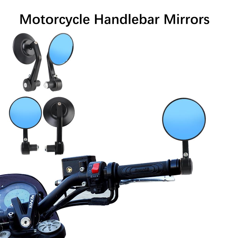 360° Rotating Motorcycle Rearview Mirrors Handle Bar End Side Mirror For 7/8" 22mm Handlebar 1 Pair Blue Glass Wide Angle