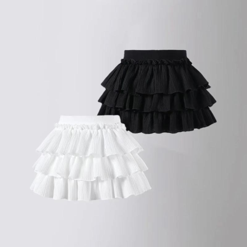 School Girls Dance Layered Tutu Skirt Elastic Waist Pleated Skirt Kids Performance Daily Wear Casual Party Outfit Ruffle Skirts
