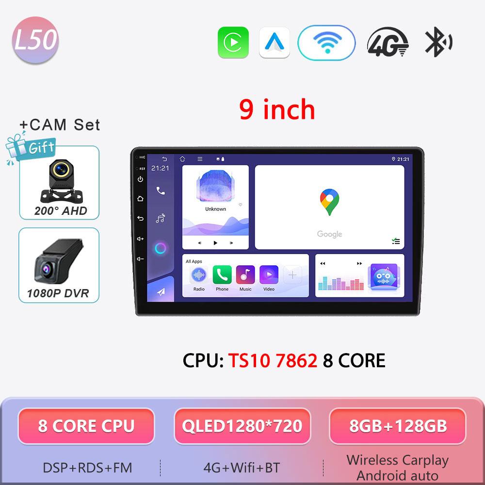 Autoradio Android 16 universel 9/10 pouces, CarPlay, Android Auto, GPS, lecteur multimédia, WiFi, écran QLED, BT 2 DIN