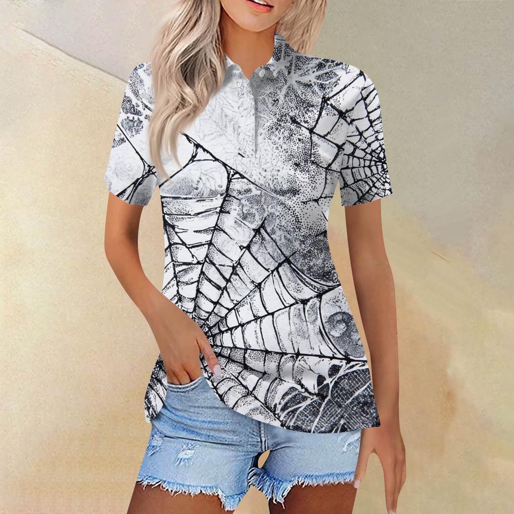 Women's Fashion Casual Lapel Short Sleeve Printed Shirt Women's Button Up Tops