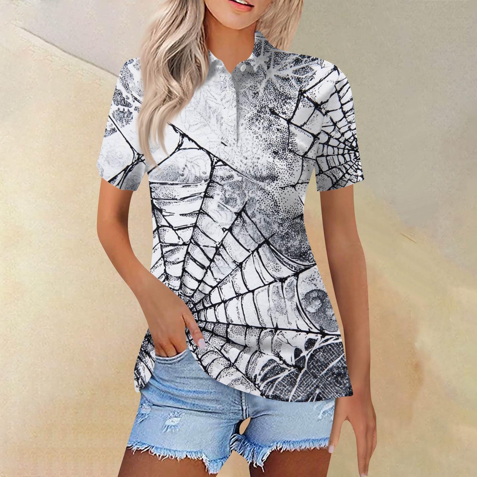 

Женская модная повседневная рубашка с отворотом и коротким рукавом с принтом, женские топы на пуговицах XXL