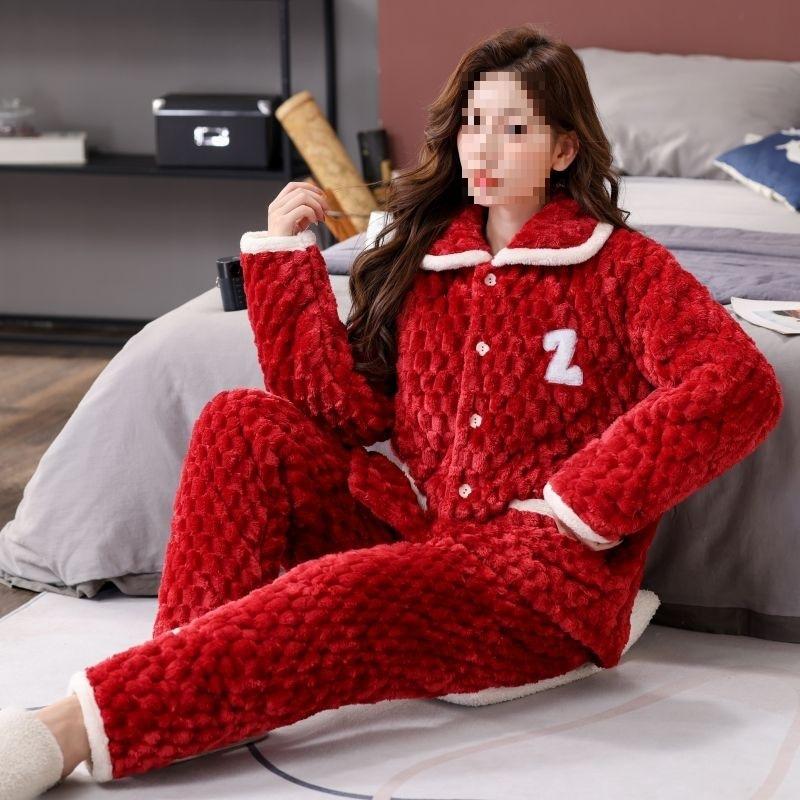 Pajamas women's three-layer thickened winter suit can wear large-size thermal padded loungewear