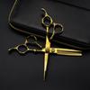 6.0" Gold Wood Grain Handle Hairdressing Scissors | Barber & Thinning Shears