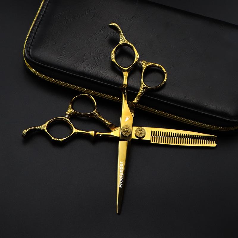 6.0" Gold Wood Grain Handle Hairdressing Scissors | Barber & Thinning Shears